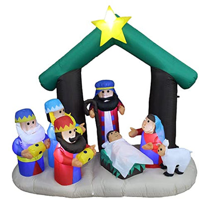 Christmas Inflatable Decorations Bundle - Nativity Scene & Christmas Tree with Lights, Indoor & Outdoor Party Decor