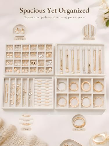 Stackable Jewelry Trays Set of 4 - Drawer Organizer for Earrings, Rings, Necklaces
