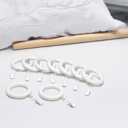 2 Inch Inner Diameter Wooden Curtain Rings with Clips - 12 Pack - White Farmhouse Style