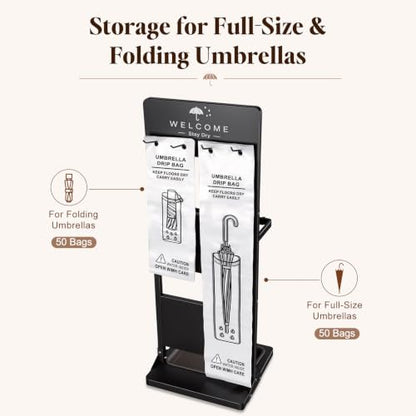 Large Wet Umbrella Stand with Bag Holder and Drip Tray - Entryway Organizer