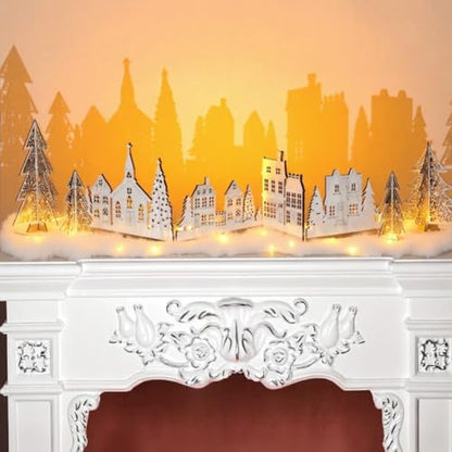 Retro Christmas Wooden Decor Set - 32 Inch Church Tree and House Signs