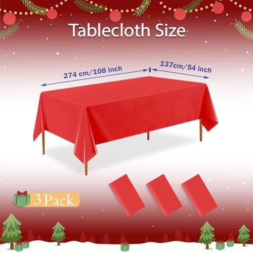 A01 Red 3 Pack Waterproof Plastic Rectangle Tablecloths 54 x 108 Inches