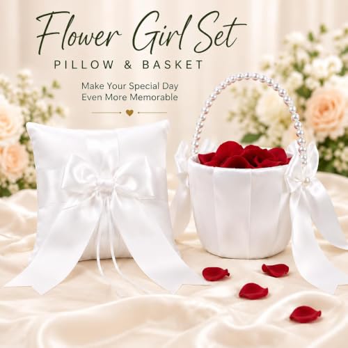 5.9 Inch Wedding Ring Bearer Pillow and Flower Girl Basket Set