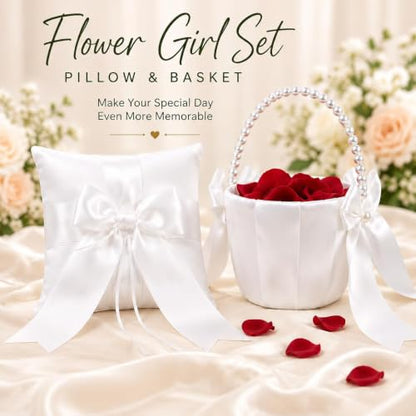 5.9 Inch Wedding Ring Bearer Pillow and Flower Girl Basket Set