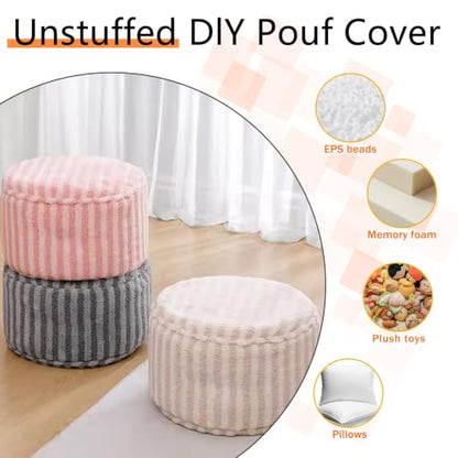 Light Purple Round Pouf Ottoman Cover No Filler Storage Bench - 2 pcs