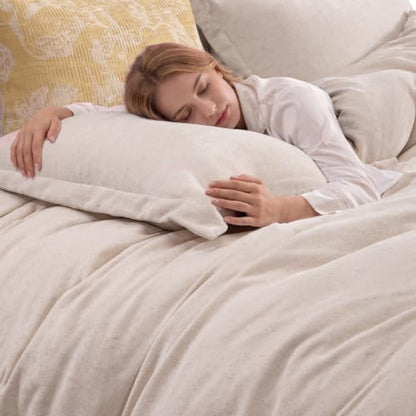Oversized King Chenille Duvet Cover - Boho Bedding with 8 Snaps, Beige