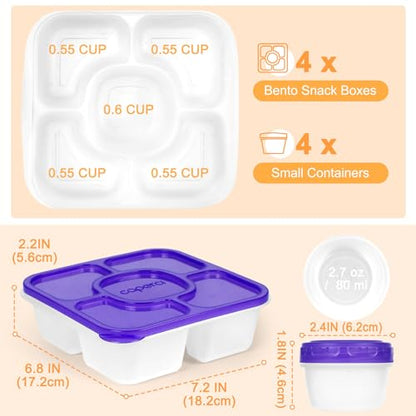 Caperci Original Bento Snack Box Containers for Kids & Adults - Lunchable Food Containers 5 Compartments with 4 Leakproof Small Containers, BPA-Free, Set of 4 (Brights)