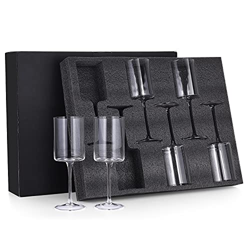 Square Wine Glasses Set of 6 - Hand Blown Crystal, 11.4oz, Elegant Gift
