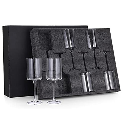 Square Wine Glasses Set of 6 - Hand Blown Crystal, 11.4oz, Elegant Gift