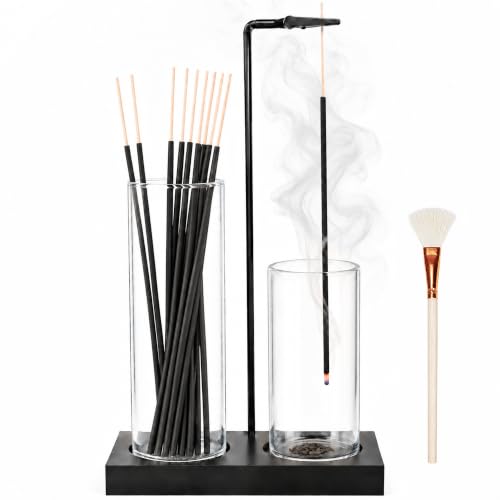 Incense Holder with Glass Ash Catcher and Wooden Base - Home Decor