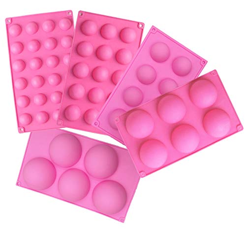 5Pack Sphere Silicone Molds,Ausplua Silicon Dome mold semi sphere Baking Mould for Making Candy, Chocolate,Cake,Mousse,Jelly,Variety Sizes(pink)