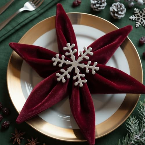 Christmas Snowflake Napkin Rings Set - Silver, 12 Pack