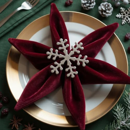 Christmas Snowflake Napkin Rings Set - Silver, 12 Pack