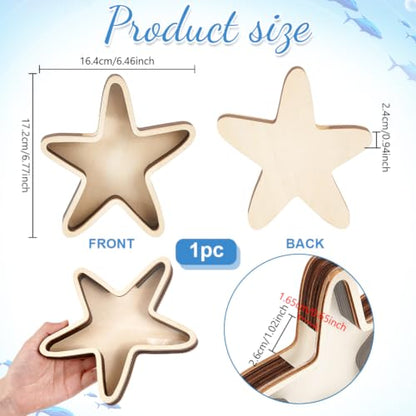 Starfish Wooden Shark Tooth Display Case 6.7x6.4 Inch Beach Decor