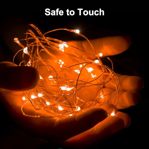 Battery-Operated Fairy Lights 100 Pack, 7ft Copper Wire LED String Lights with 3 Modes - Orange