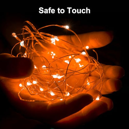 Battery-Operated Fairy Lights 100 Pack, 7ft Copper Wire LED String Lights with 3 Modes - Orange