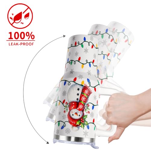 Christmas Tumbler with Handle 40oz Stainless Steel Holiday Water Bottle - Lights Variation