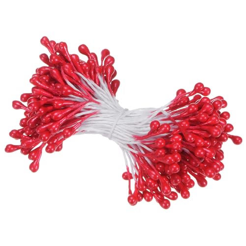 Artificial Flower Stamens Kit - Red Mini Double Heads for DIY Crafts & Wedding Decorations