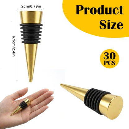 30 Pack Gold Wine Stopper Set - Durable Metal Bottle Seals for Kitchen & Bar