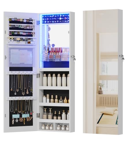 Vlsrka LED Mirror Jewelry Cabinet Over Door Wall Mount 42.5" White
