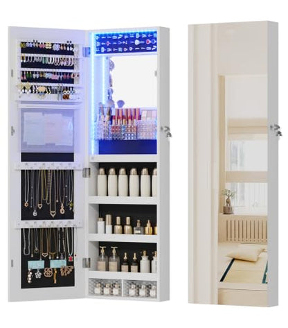 Vlsrka LED Mirror Jewelry Cabinet Over Door Wall Mount 42.5" White