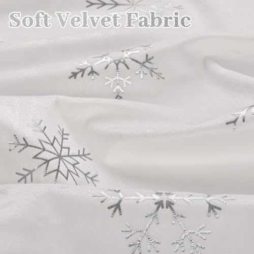 Christmas Curtains 84 Inch Silver Snowflake Foil Print White Velvet - White/Silver Snowflake