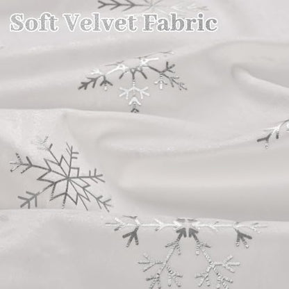 Christmas Curtains 84 Inch Silver Snowflake Foil Print White Velvet - White/Silver Snowflake