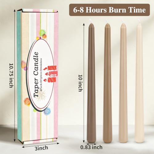 Gradient Brown 4 Pack Fall Taper Candles - 10 Inch Unscented & Smokeless