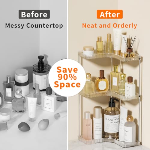 Corner Makeup Counter Organizer, 3-Tier Clear Corner Shelf - Jywantful