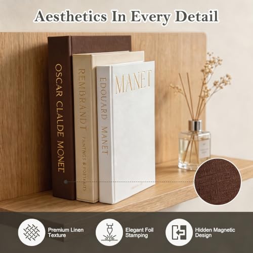 Decorative Faux Linen Book Set - Stackable Hidden Storage - Espresso, Oatmeal & Off-White