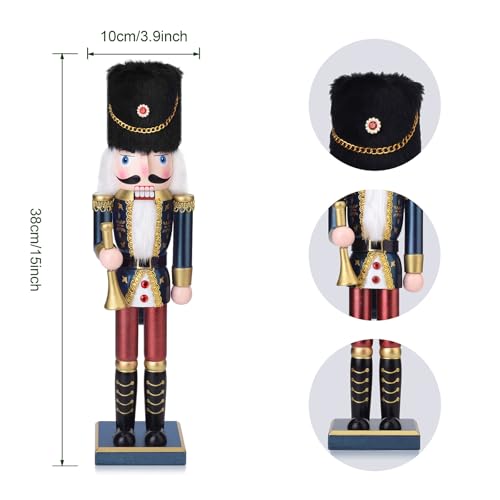 15-Inch Wooden Nutcracker Soldier with Bugle - Handcrafted Christmas Decor