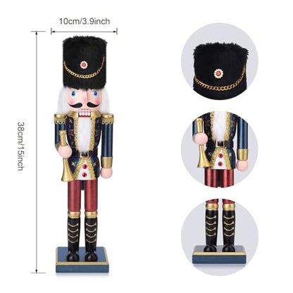 15-Inch Wooden Nutcracker Soldier with Bugle - Handcrafted Christmas Decor