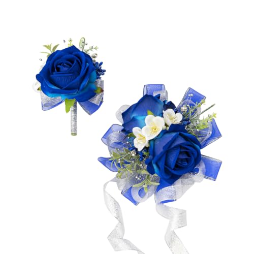 Royal Blue Corsage and Boutonniere Set Prom Homecoming Flower - Elegant Matching Floral Accessories