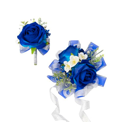 Royal Blue Corsage and Boutonniere Set Prom Homecoming Flower - Elegant Matching Floral Accessories