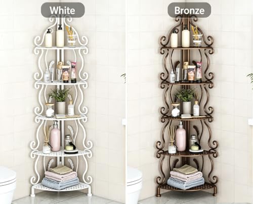 Foldable Metal Corner Shelf - Bronze 5 Tiers Freestanding Triangle Storage Rack