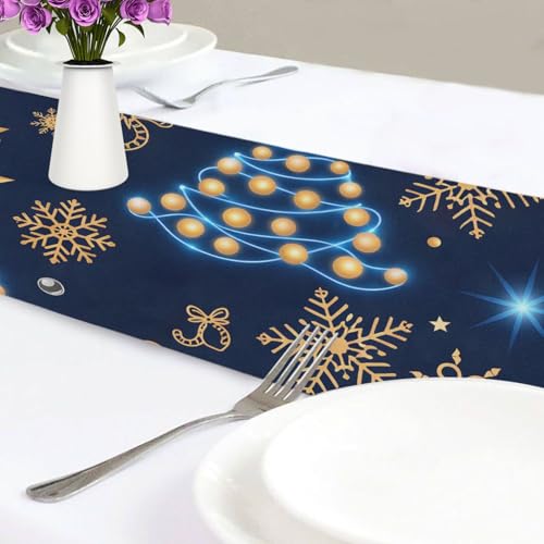 Alaza Christmas Tree Blue Snowflakes Table Runner 13x70 Inches - Multi