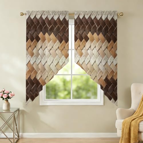 Brown Beige Rustic Swag Curtains Set - 2 Panels, 28W x 36L, Farmhouse Style, Room Darkening, Rod Pocket, Multiple Colors