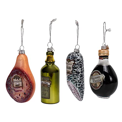 Holiday Glass Ornament Set - Italian Food Theme, 4 Pack