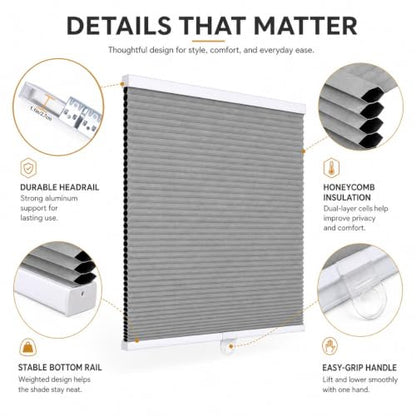 Black Cellular Window Shades Blackout Honeycomb Blinds for Bedroom & Living Room - Custom