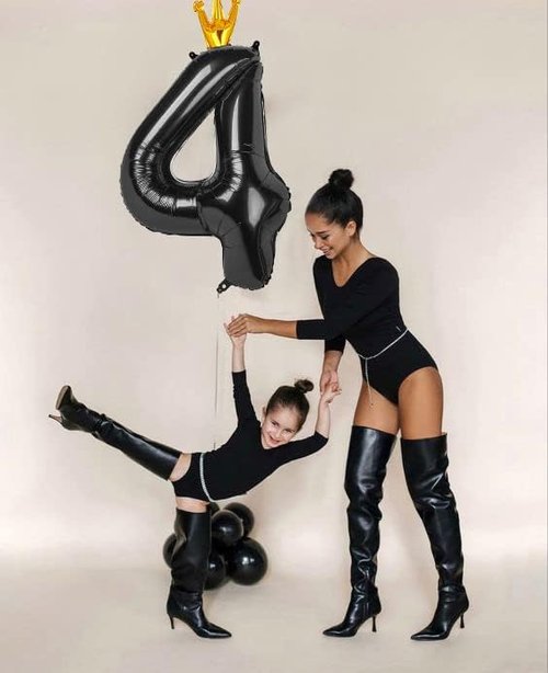 40 Inch Black Number 4 Balloon by [Brand Name] - Elegant Black and Gold Party Decoration