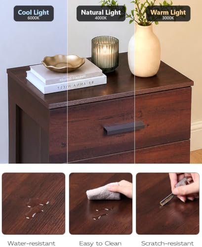 WLIVE Espresso 3-Drawer Nightstand with Large Top - Wood Bedside Table