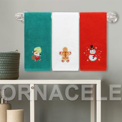 Large Christmas Hand Towels Set - 3 Cotton Holiday Kitchen & Bath Towels