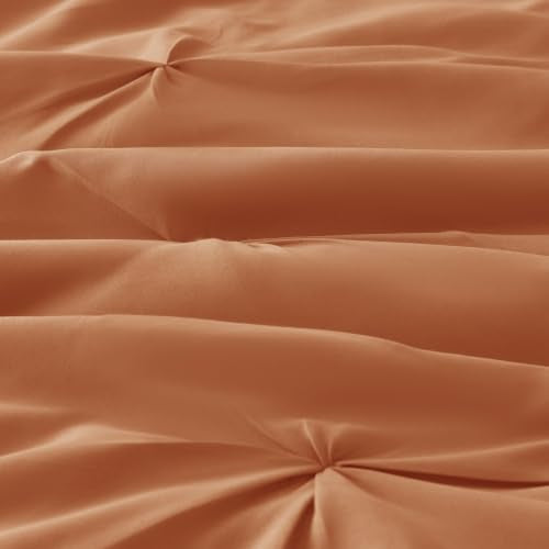 Orange Queen Size Pintuck Comforter Set 3 Pieces All Season Bedding