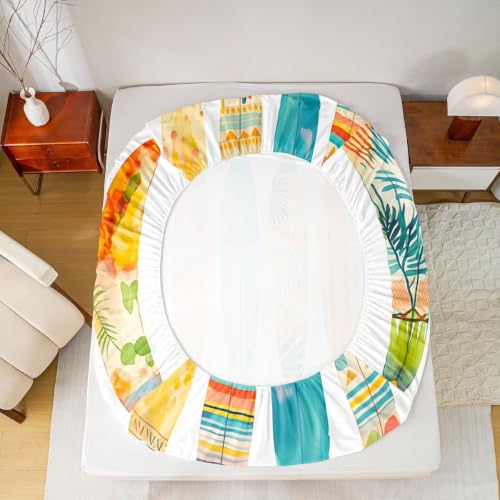Colorful Surfboard Bed Sheets Set Full Size Beach Style Kids Bedding - Tropical Wave Print