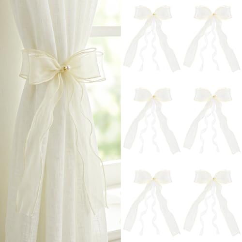 Creamy Ivory Bow Curtain Tiebacks - Elegant Decorative Drapery Straps for Home & Office