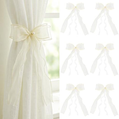 Creamy Ivory Bow Curtain Tiebacks - Elegant Decorative Drapery Straps for Home & Office