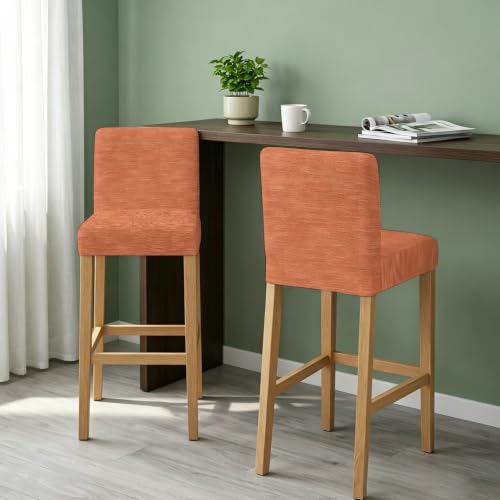 Habtucy Terracotta Solid Color Bar Stool Chair Covers Set of 4 - Stretch Linen Texture Pub Counter Height Café Dining Furniture