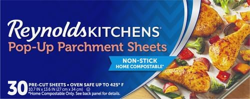 Reynolds Kitchens Parchment Paper Sheets - 10 x 13 Inches, 30 Count (Pack of 2) for Easy Baking