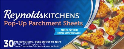 Reynolds Kitchens Parchment Paper Sheets - 10 x 13 Inches, 30 Count (Pack of 2) for Easy Baking