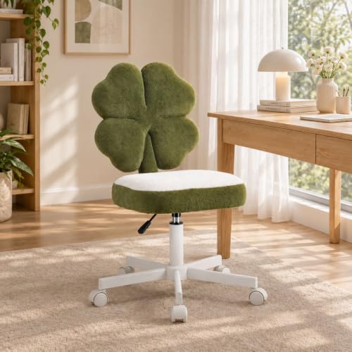 VINGLI Lucky Clover Armless Vanity Chair in Dark Green – Small Space